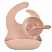 Set din silicon cu bol bavetica si lingurita pentru bebe - Diverse culori ADDTA59