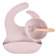 Set din silicon cu bol bavetica si lingurita pentru bebe - Diverse culori ADDTA59