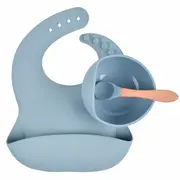 Set din silicon cu bol bavetica si lingurita pentru bebe - Diverse culori ADDTA59