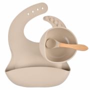 Set din silicon cu bol bavetica si lingurita pentru bebe - Diverse culori ADDTA59