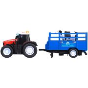 Tractor dickie toys massey ferguson animal trailer 26 cm cu lumini, sunete, remorca si figurina vaca hubs203734003