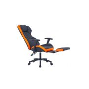 Scaun directorial gn77 kronos, suport picioare retractabil, mecanism multiblock, piele ecologica, baza metalica, 100 kg, negru/portocaliu drm4289