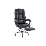 Scaun directorial ergonomic cu suport picioare, hm alvin, mecanism balans, piele ecologica, cadru cromat, 120 kg, negru drm8660