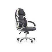 Scaun directorial hm barton, piele ecologica, mecanism balans, roti cauciucate, 120 kg, alb - negru drm4468