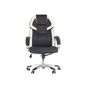 Scaun directorial hm barton, piele ecologica, mecanism balans, roti cauciucate, 120 kg, alb - negru drm4468