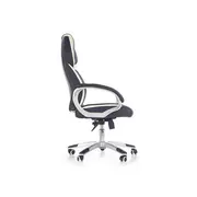 Scaun directorial hm barton, piele ecologica, mecanism balans, roti cauciucate, 120 kg, alb - negru drm4468