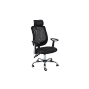 Scaun directorial sl q118, mesh, ergonomic, metal cromat, inaltime ajustabila, tetiera, mecanism balansare, 100 kg, negru drm3241