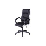 Scaun directorial sl q041, inaltime ajustabila, mecanism balansare, stofa cu insertii de piele ecologica, 100 kg, alb/negru drm3227