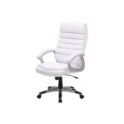 Scaun directorial sl q087, tapitat cu piele ecologica, ergonomic, mecanism de balans, rotativ, cadru polipropilena, 100 kg, alb drm4070