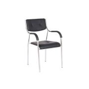 Scaun vizitator gn cu manere, cadru cromat, piele ecologica, 150 kg, negru drm4271