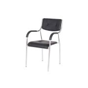 Scaun vizitator gn cu manere, cadru cromat, piele ecologica, 150 kg, negru drm4271