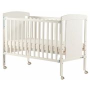 Patut cu laterala culisanta Mia, 120x60 cm, Din lemn de pin si mdf, Cu roti, Cu sina speciala pentru dentitie, Stabil si rezistent, Suport pentru saltea reglabil, FreeON, White BYN49171
