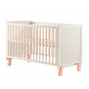 Patut din lemn Ava, Transformabil, Cu bariera de siguranta, 120x60 cm, Din lemn de pin si mdf, Cu sina speciala pentru dentitie, Stabil si rezistent, Suport pentru saltea reglabil, FreeON, White BYN49164