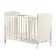 Patut din lemn Lory transformabil pentru bebe si junior, 120x60 cm, Din lemn de pin si mdf, Cu sina speciala pentru dentitie, Stabil si rezistent, Suport pentru saltea reglabil, FreeON, White BYN49157