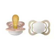 Bibs - set 2 suzete supreme fosforescente glow latex, tetina simetrica, 0 luni +-blush/vanilla bbb170357