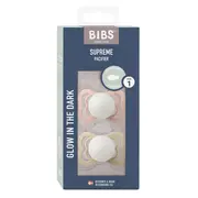 Bibs - set 2 suzete supreme fosforescente glow latex, tetina simetrica, 0 luni +-blush/vanilla bbb170357