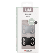 Bibs - set 2 suzete supreme latex, tetina simetrica, 0 luni +-cloud/black bbb170341