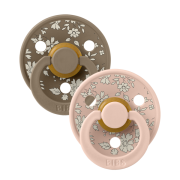 Bibs x liberty - set 2 suzete colour capel latex, tetina rotunda, 0 luni+-dark oak/blush bbb11010101
