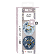 Bibs x liberty - set 2 suzete colour chamomile lawn latex, tetina rotunda, 0 luni+-baby blue/steel blue bbb11012102