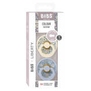 Bibs x liberty - set 2 suzete colour eloise latex, tetina rotunda, 0 luni+- dusty blue/ivory bbb11011101