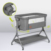Lionelo - Patut co-sleeper Leonie Plus, Pliabil, Cu sistem de leganare, Cu setare unghiulara, Reglabil in 6 pozitii pe inaltime, Conform cu standardele europeane de securitate EN1130 si EN16890, Gri BYNLO-LEONIE_PLUS_GREY_STONE