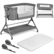 Lionelo - Patut co-sleeper Leonie Plus, Pliabil, Cu sistem de leganare, Cu setare unghiulara, Reglabil in 6 pozitii pe inaltime, Conform cu standardele europeane de securitate EN1130 si EN16890, Gri BYNLO-LEONIE_PLUS_GREY_STONE