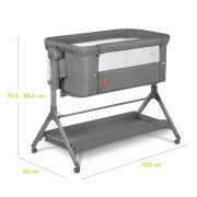 Lionelo - Patut co-sleeper Leonie Plus, Pliabil, Cu sistem de leganare, Cu setare unghiulara, Reglabil in 6 pozitii pe inaltime, Conform cu standardele europeane de securitate EN1130 si EN16890, Gri BYNLO-LEONIE_PLUS_GREY_STONE