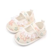 Pantofiori ivoire cu floricele imprimate si danteluta aplicata LIBP3110-5-cd4