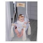 Leagan Pentru Copii Si Bebelusi, Catifea Velvet, Perna Detasabila Ursulet Teddy Vintage Beige Pjb202401