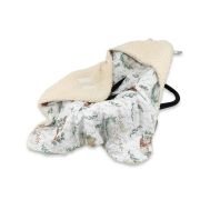MimiNu - Paturica calduroasa de infasat pentru scoica, scaun auto/carucior, Cu gluga si urechi, Dimensiune 90x90 cm, Din imitatie de lana si bumbac, Certificat Oeko Tex Standard 100, Ecru Lulu Natural BYN6426972024402