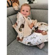 MimiNu - Paturica de infasat cu doua fete, Cu multiple utilizari, Cu inchidere arici velcro, Dimensiune 75x75 cm, Din bumbac certificat Oeko Tex Standard 100, Teddy Bear On Moon BYN6426972023481