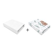 MimiNu - Set 2 cearceafuri cu elastic pentru patut leagan sau patut co-sleeper, 90x50 cm, Din bumbac, Material certificat Oeko Tex Standard 100, White and Lulu Natural BYN6426972024037