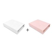 Qmini - Set 2 cearceafuri cu elastic pentru patut leagan sau patut co-sleeper, 90x50 cm, Din bumbac, Material certificat Oeko Tex Standard 100, White and Powdery Pink BYN6426972024006