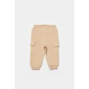 Pantaloni cu buzunare laterale, Two thread, 100%bumbac organic - Stone, BabyCosy (Marime: 12-18 Luni) JEMBC-CSY8019-12
