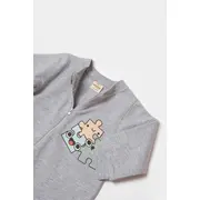 Salopeta cu fermoar, Two thread, BabyCosy, 100% bumbac organic, Gri (Marime: 6-9 luni) JEMBC-CSY8028-6