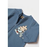 Salopeta cu fermoar, Two thread, BabyCosy, 100% bumbac organic, Indigo (Marime: 12-18 Luni) JEMBC-CSY8029-12