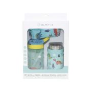 Set 3 in 1 recipient din tritan cu pai 500 ml, termos otel inoxidabil 350 ml, cu capac,maner, husa neopren si bretea transport olmitos dino lvtkolm1765