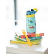 Set 3 in 1 recipient din tritan cu pai 500 ml, termos otel inoxidabil 350 ml, cu capac,maner, husa neopren si bretea transport Olmitos Dino LVTKOLM1765