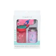 Set 3 in 1 recipient din tritan cu pai 500 ml, termos otel inoxidabil 350 ml, cu capac,maner, husa neopren si bretea transport olmitos mermaid lvtkolm1766