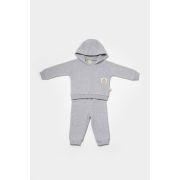 Set hanorac cu gluga si pantaloni, Two thread, 100%bumbac organic - Gri, BabyCosy (Marime: 12-18 Luni) JEMBC-CSY8000-12