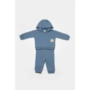 Set hanorac cu gluga si pantaloni, Two thread, 100%bumbac organic - Indigo, BabyCosy (Marime: 12-18 Luni) JEMBC-CSY8001-12