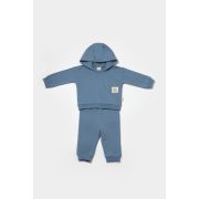 Set hanorac cu gluga si pantaloni, Two thread, 100%bumbac organic - Indigo, BabyCosy (Marime: 3-6 Luni) JEMBC-CSY8001-3