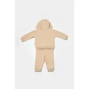 Set hanorac cu gluga si pantaloni, Two thread, 100%bumbac organic - Stone, BabyCosy (Marime: 3-6 Luni) JEMBC-CSY8003-3