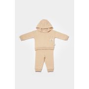 Set hanorac cu gluga si pantaloni, Two thread, 100%bumbac organic - Stone, BabyCosy (Marime: 9-12 luni) JEMBC-CSY8003-9