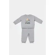 Set hanorac si pantaloni, Two thread, 100%bumbac organic - Gri, BabyCosy (Marime: 3-6 Luni) JEMBC-CSY8024-3