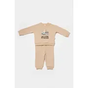Set hanorac si pantaloni, Two thread, 100%bumbac organic - Stone, BabyCosy (Marime: 9-12 luni) JEMBC-CSY8027-9