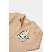 Salopeta cu fermoar, Two thread, BabyCosy, 100% bumbac organic, Stone (Marime: 12-18 Luni) JEMBC-CSY8031-12
