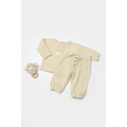 Set bluza si pantaloni, Winter muselin, 100% bumbac - Stone, BabyCosy (Marime: 3-6 Luni) JEMBC-CSYM7015-3