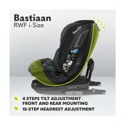 Lionelo - Scaun auto Bastiaan RWF i-Size, Pozitie de somn, Protectie laterala, Rotire 360 grade, 0-36 Kg, Cu Isofix si Centura Top Tether, Conform cu standardul european de securitate ECE R129, Gri BYNLO-BASTIAAN_RWF_ISIZE_GREY_STONE
