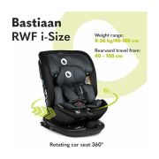 Lionelo - Scaun auto Bastiaan RWF i-Size, Pozitie de somn, Protectie laterala, Rotire 360 grade, 0-36 Kg, Cu Isofix si Centura Top Tether, Conform cu standardul european de securitate ECE R129, Gri BYNLO-BASTIAAN_RWF_ISIZE_GREY_STONE